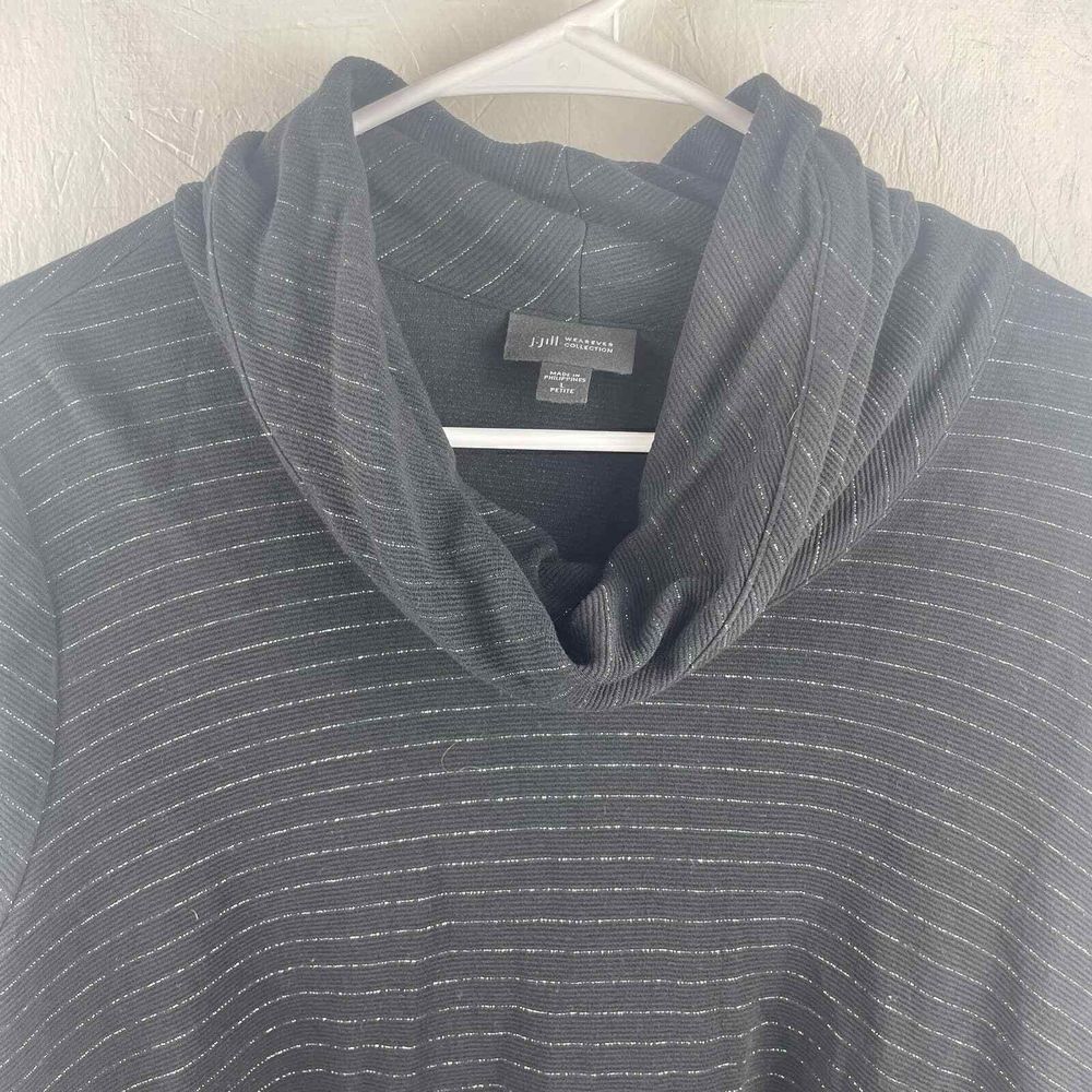J.Jill Wearable‎ Collection Soft Black Metallic Cowlneck Sweatshirt Sz L Petite - Picture 6 of 9